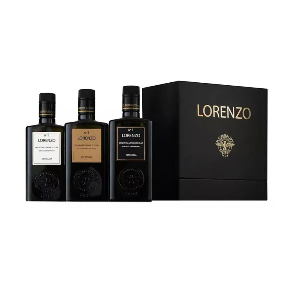 Geschenkbox Natives Olivenöl Extra "I Tre Lorenzo" 500 ml x 3 Barbera