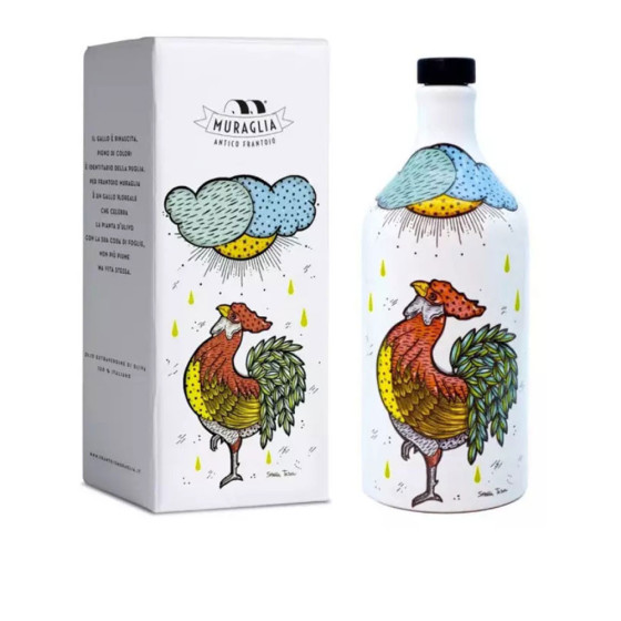 Keramikkrug mit extra nativem Olivenöl Monocultivar Coratina 500 ml in Verpackung