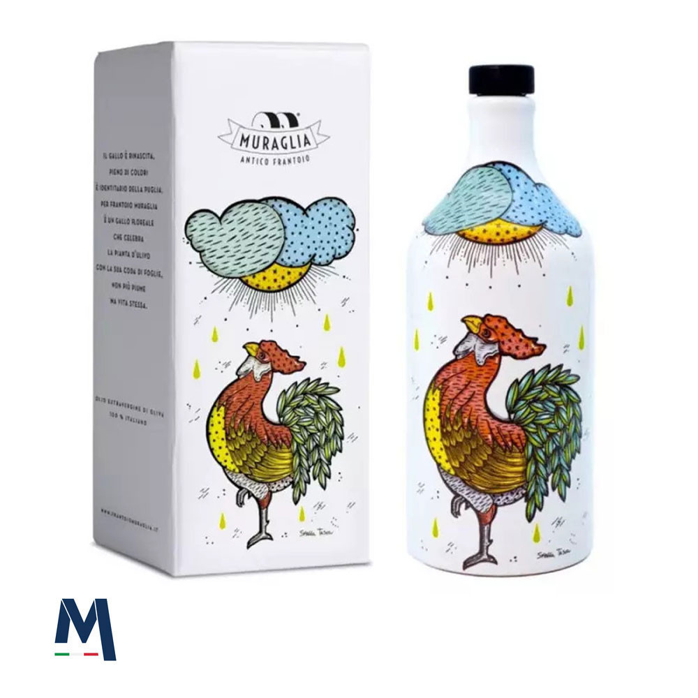 Cruche en céramique le Coq avec huile d'olive extra vierge coratina