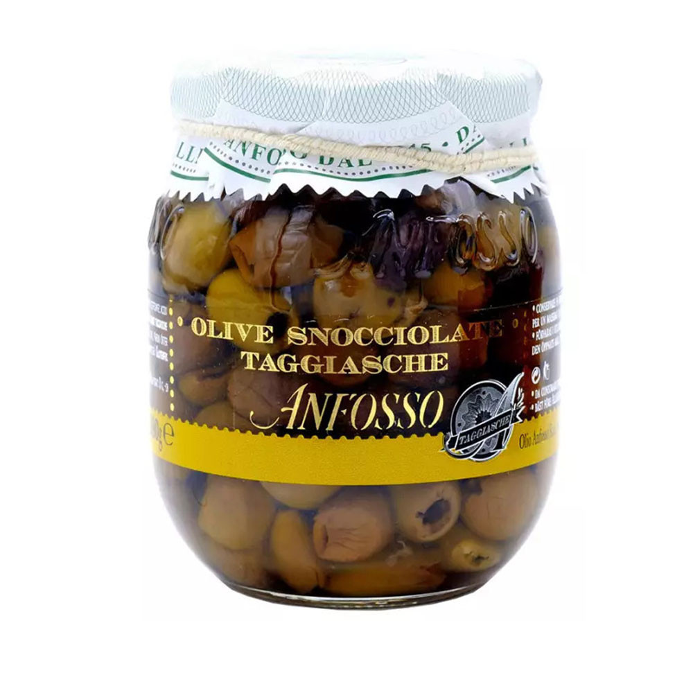 Entkernte Taggiasca-Oliven in Nativem Olivenöl Extra von Anfosso 185 g