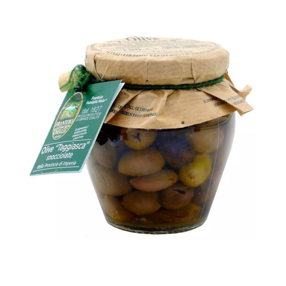 Entkernte ligurische Taggiasca Oliven in nativem Olivenöl Extra 180 g