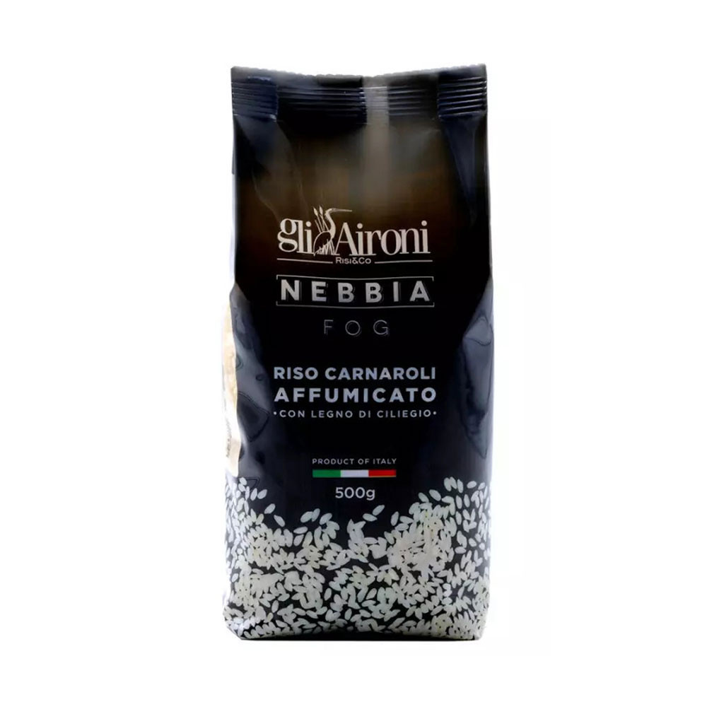 Riso Carnaroli Nebbia Affumicato gli Aironi 500 gr Riso Carnaroli Nebbia Affumicato gli Aironi 500 gr