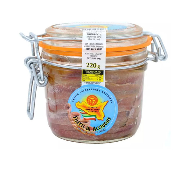Filetti di Acciughe in Olio di Oliva in vaso 220 gr Pesce Azzurro