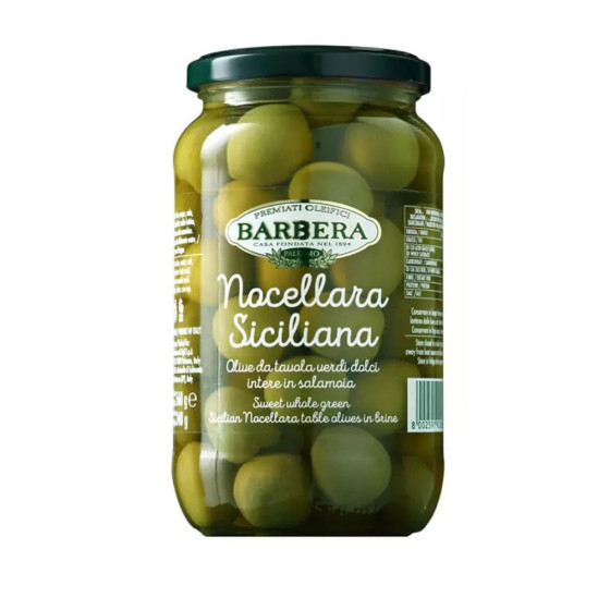 Olives vertes Nocellara douces entières de Sicile en saumure 560 g