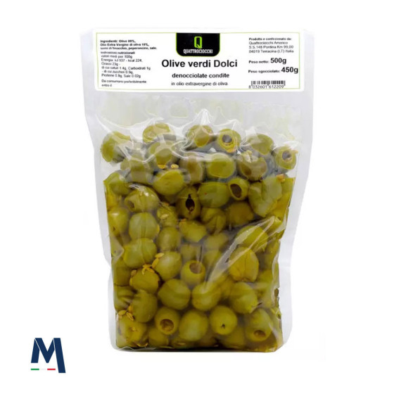 Olives vertes dénoyautées à l'huile d'olive extra vierge 500 g Frantoi