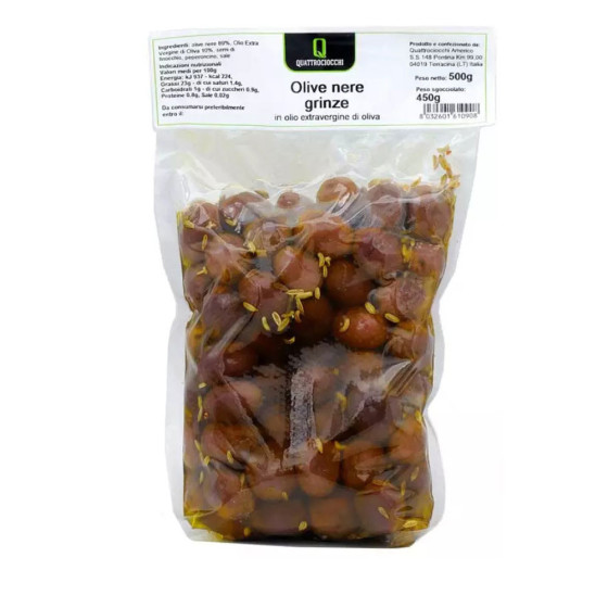Olives Noires Grinze Huile d'Olive Extra Vierge 500 gr Quattrociocchi
