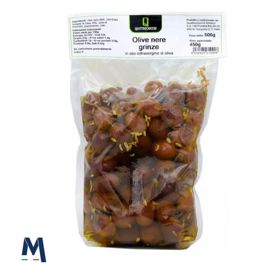 Olives Noires Grinze Huile d'Olive Extra Vierge 500 gr Quattrociocchi