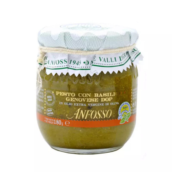 Pesto ohne Knoblauch mit Basilikum aus Genua DOP Anfosso 180 g
